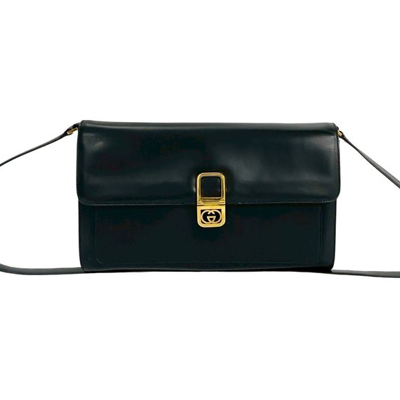 GUCCI Vintage Black Leather Shoulder Bag - Picture 1 of 9